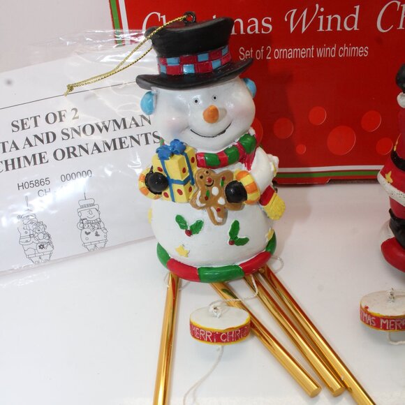Set of 2 Santa & Snowman Wind Chime Ornaments New in Box - Picture 2 of 7